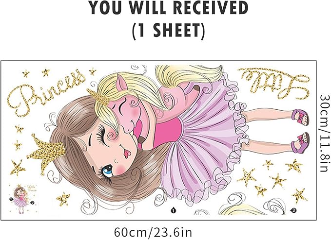 ROFARSO Colorful Cute Lovely Little Princess Hugging Baby Unicorn Wall Stickers for Kids Peel and Stick Removable Wall Decals DIY Decorations Decor for Nursery Baby Girls Bedroom Playroom Living Room