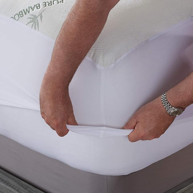 California King Mattress Protector by PURE BAMBOO, Waterproof - Viscose Derived from Bamboo, Breathable, Noiseless Mattress Cover Protects Against Moisture, Spills, Stains (California King)