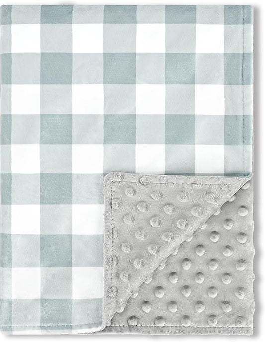 Baby Blankets for Girls, Toddler Newborn Blanket Double Layer with Dotted Backing Crib Receiving Blanket for Toddler Nursery Bed Blanket, Grey Checkered, 30x40 Inches