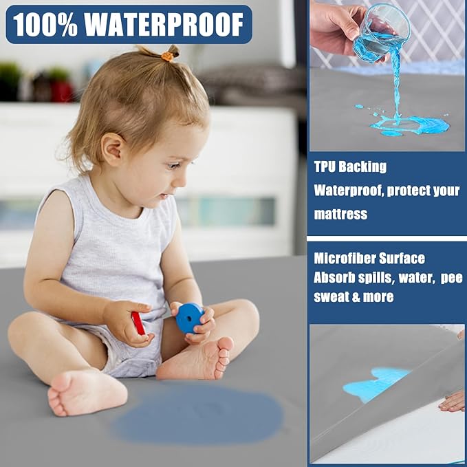 Waterproof Mattress Protector Full Size, Breathable Mattress Cover, Fitted Deep Pocket Mattress Pad Cover Stretches up to 21 Inches, Soft Noiseless Bed Cover