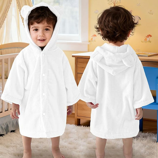 VOOVA & MOVAS Baby Hooded Towel with Bear Ear, 0-3Years | 100% Cotton, Ultra-Soft & Absorbent | Gentle for Sensitive Skin, Bath, Pool & Beach Towel | Newborn (White)