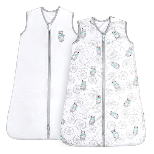 TILLYOU 2 Pack Baby Sleep Sack 18-24 Months 100% Cotton Wearable Blanket 0.5 TOG Sleeveless Summer Sleep Sacks with 2-Way Zipper, Gray Bear & White
