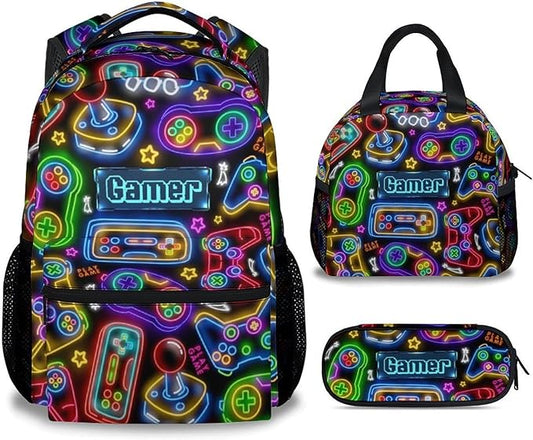 Kids Backpack Boys - Large Capacity School Bags with Lunch Bag Set - Cool Gamer Bookbag for Middle School & Travel - Kid School Supplies
