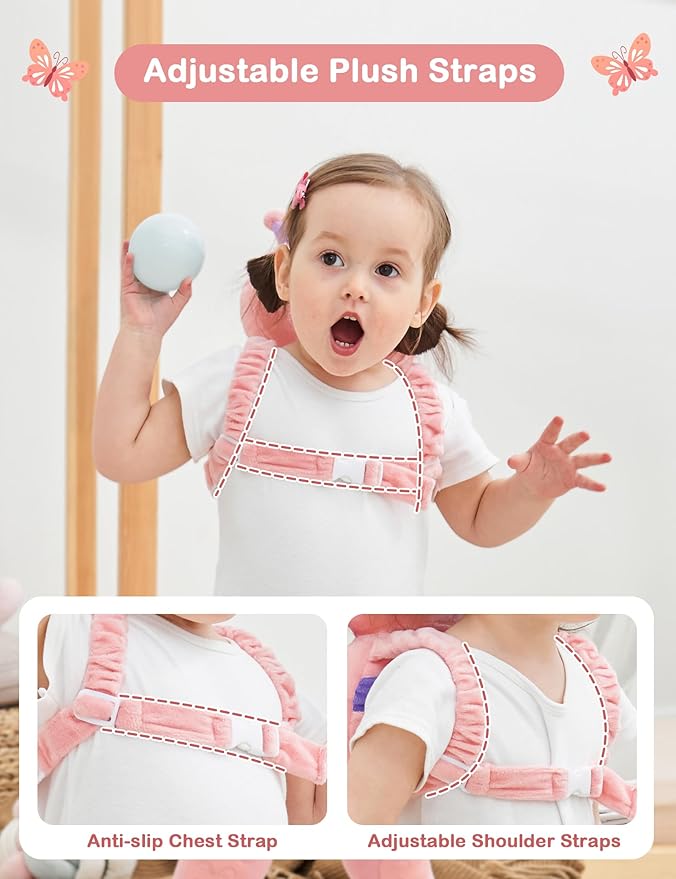 JunNeng Baby Head Protector Backpack, Toddler Walking Fall Head Protection, Pink Butterfly