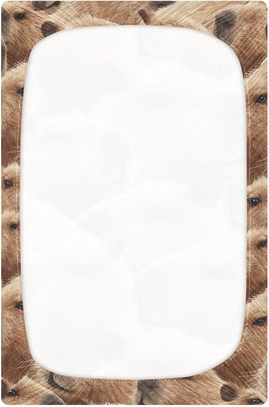Vintage Brown Capybara Crib Sheets Soft Breathable Fitted Baby Crib Sheets Mattress Cover for Girls Boys, 52" x 28" x 9"