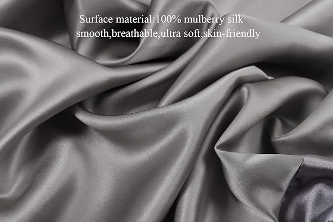 Knlpruhk Silk Fitted Crib Sheet 28" x 52" Surface (100% Pure Mulberry Silk) – 9" Deep Pocket (Satin) for Baby Hair 19 Momme 6A High Grade Fibers Ultra Soft Smooth Breathable Grey