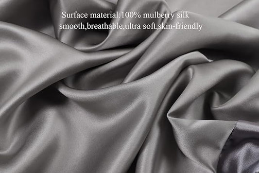Knlpruhk Silk Fitted Crib Sheet 28" x 52" Surface (100% Pure Mulberry Silk) – 9" Deep Pocket (Satin) for Baby Hair 19 Momme 6A High Grade Fibers Ultra Soft Smooth Breathable Grey