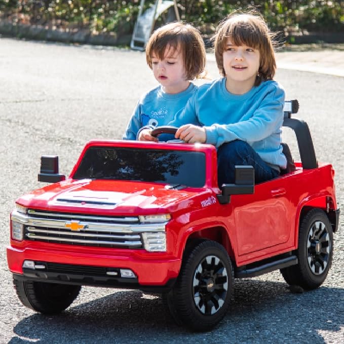FINITO 24v Ride on Toys for Kids，Licensed Chevrolet Silverado ，2 Seater Battery Powered Ride on Cars，with Parental Remote Control, Music, Bluetooth, Gift for Kids(Red)
