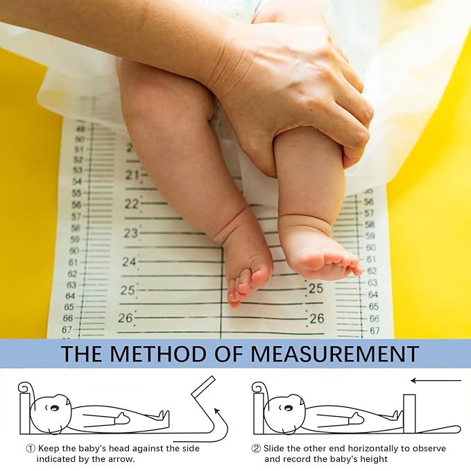 Baby Height Measuring Mat & Infantometer - Soft Growth Height Chart for Toddler, Newborn - Wall-Mountable Washable Ruler for Kids, Pediatrician Use (Foldable, Space-Saving)