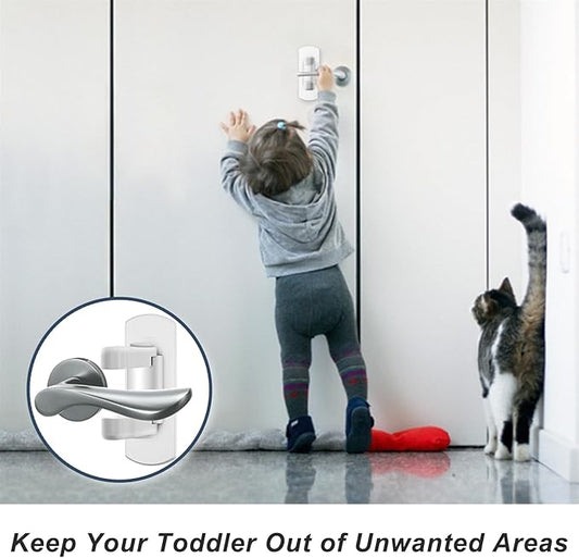 Matenf Childproof Door Lever Lock (2 Pack) Prevents Toddlers Pets From Opening Doors, Door Handle Lock for Babyproofing, Durable Safe ABS Material Strong Adhesive, No Drill Tool Needed Easy to Install