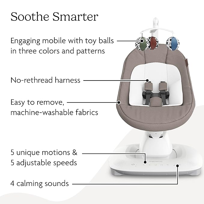 UPPAbaby Mamaroo Smart Swing – Customizable Soothing Modes with MotionSync Technology – Infant Recline + Bluetooth Enabled – Included Newborn Insert – Wells (Dark Taupe Mélange)
