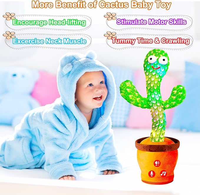 Baby Toys Interactive, Dancing Talking Cactus Toy Volume Adjustable, Mimicking Singing Repeating, Kids Toddler Infant Baby Toys Gifts for Boys Girls, Xmas Gifts for Grandkids, Baby Stocking Stuffers