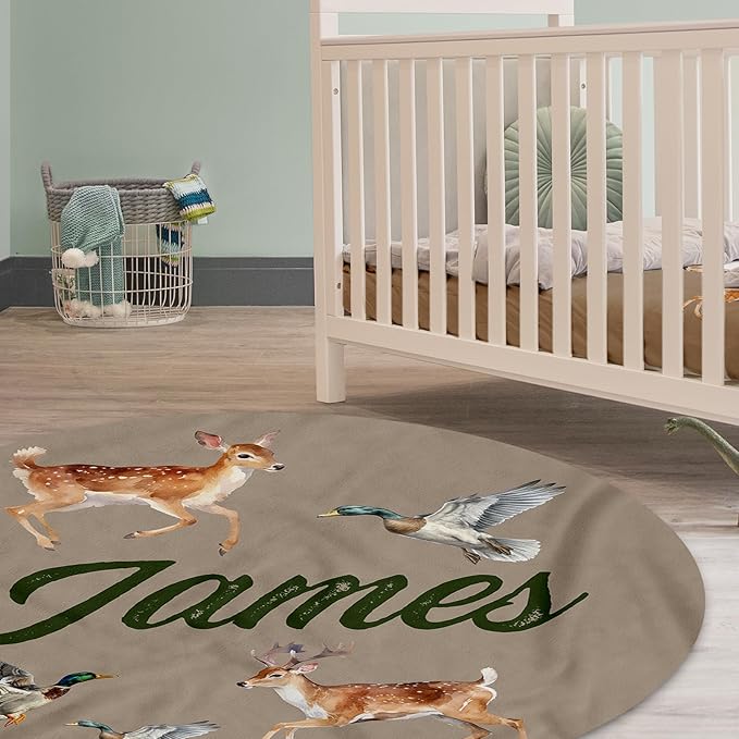 Custom Baby Crib Bedding Set,Personalized Name Army Green Deer Theme Nursery Bed Set 4 Piece,Baby Blanket Fitted Sheet Nursery Rug Wall Art Set,Custom Room Decor Idea Gift for Newborns Boys Girls