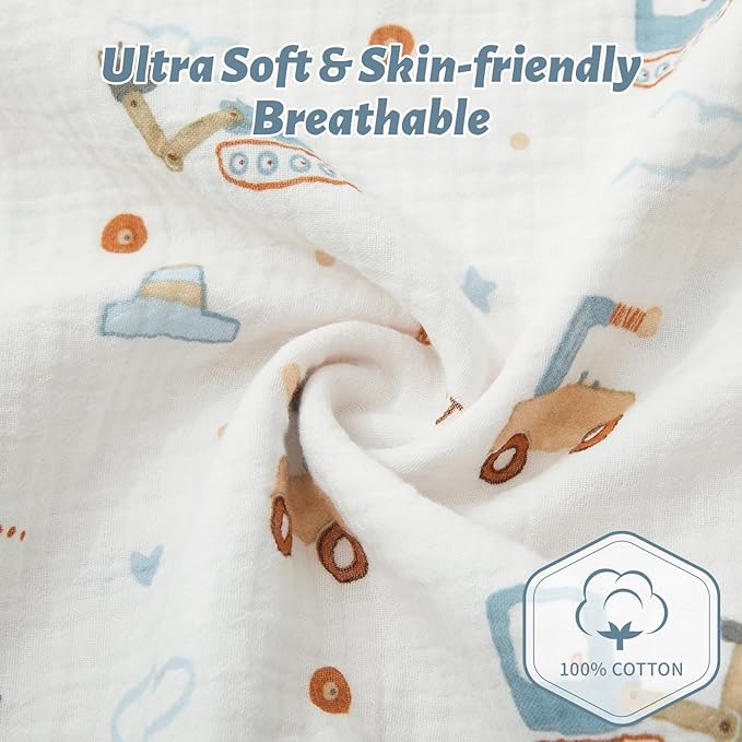 SiinvdaBZX 2 Pack Muslin Crib Sheets for Boys, Ultra Soft Cotton Breathable Fitted Baby Crib Mattress Sheets for 52"x28" Standard Toddler Mattress (2Pcs Construction Trucks)