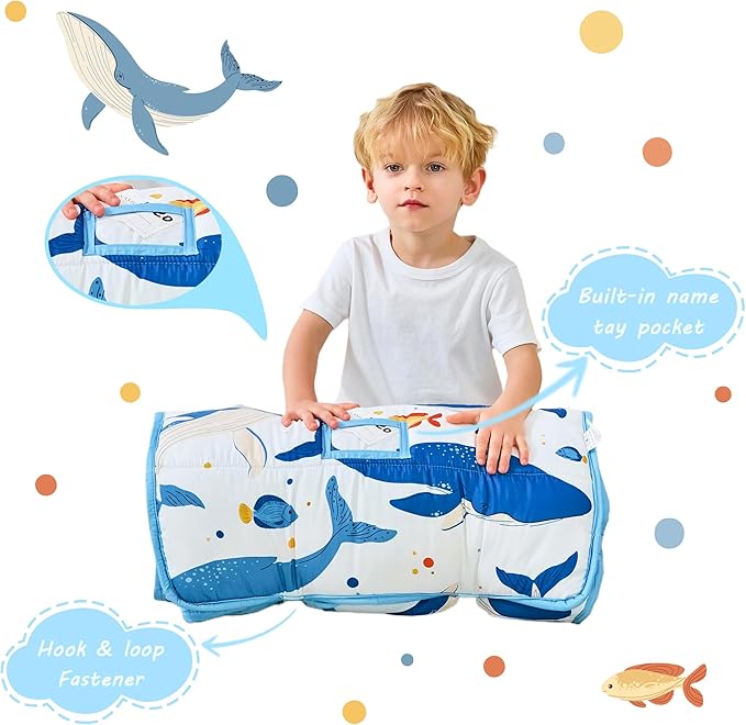 Toddler Nap Mat with Pillow and Blanket, Extra Large Rolled Napping Mats,Slumber Bags for Boys Girls,Kids Sleeping Bag for Daycare, Preschool Travel Camping