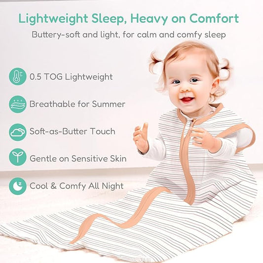 Baby Sleep Sacks Lightweight, Soft & Breathable 0.5 TOG Wearable Blanket with Zipper, 3-Pack 0-3-6-12-24-4T