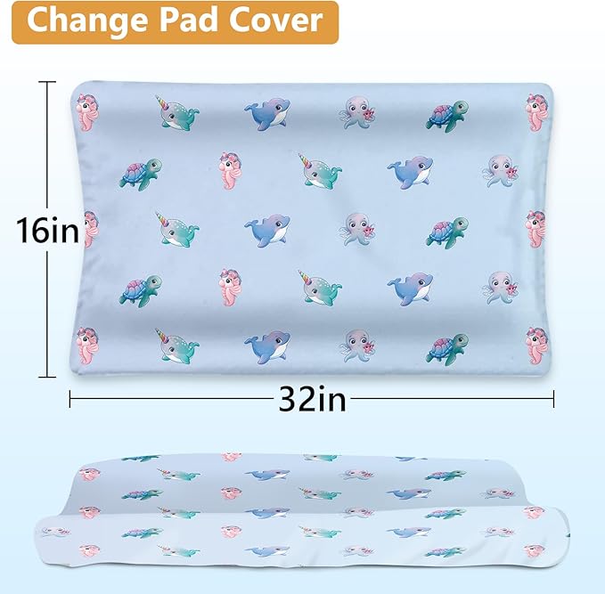 Personalized Crib Bedding Set - 4 Piece Custom Gift Ocean Animals Crib Bed Set with Name, Soft Double Layer Blanket Set for Infant Baby Girl, Nursery Bedding Set for Toddler Boys