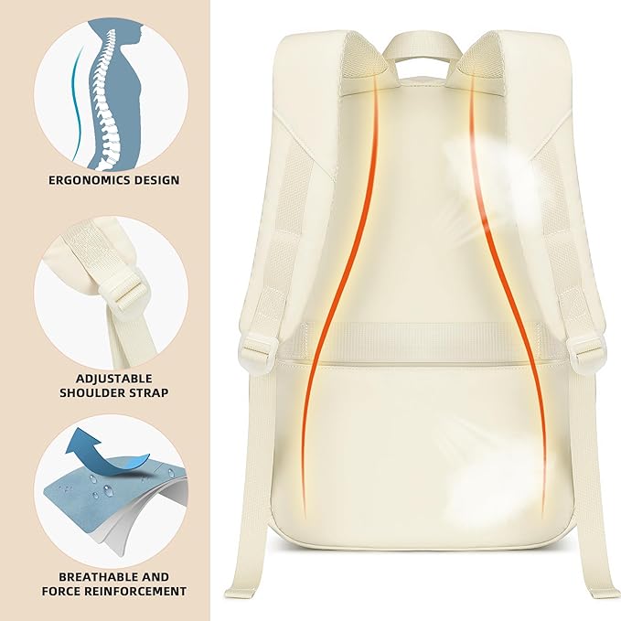 KIDNUO Backpack for Girls,School Backpacks for Teen,Cute College Bags for Women Students Large Bookbag 15.6 Inch Laptop Bag Back Pack Kids Kindergarten Elementary Casual Travel Daypacks Beige