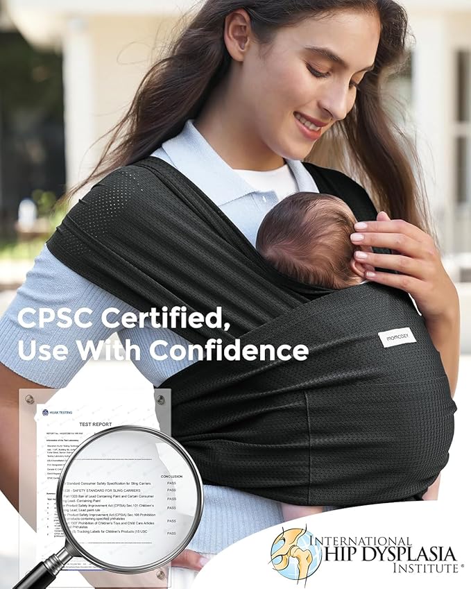 Momcozy Baby Carrier AirMesh - The Perfect Summer Water Sling for Newborns to Toddler 8-35 lbs - Cooling, Breathable and Lightweight Baby Wrap, Nice for Summer, Pool, Beach, Swimming, Black