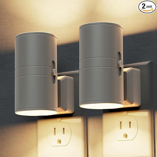 L LOHAS LED Night Light Plug in, 2 Pack, Night Lights Plug into Wall, Light Sensor, Cement Gray Housing, Soft White Nightlight, 3000K 100LM Dimmable Nightlights for Hallway Bedroom Stairway