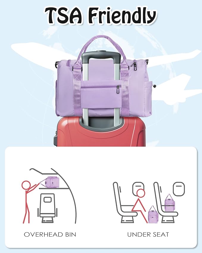 Elilier Gifts Teen Girl Gift, Initial Travel Duffle Bag, Duffel Bags, Personalized Weekender bags, Lilac purple-B