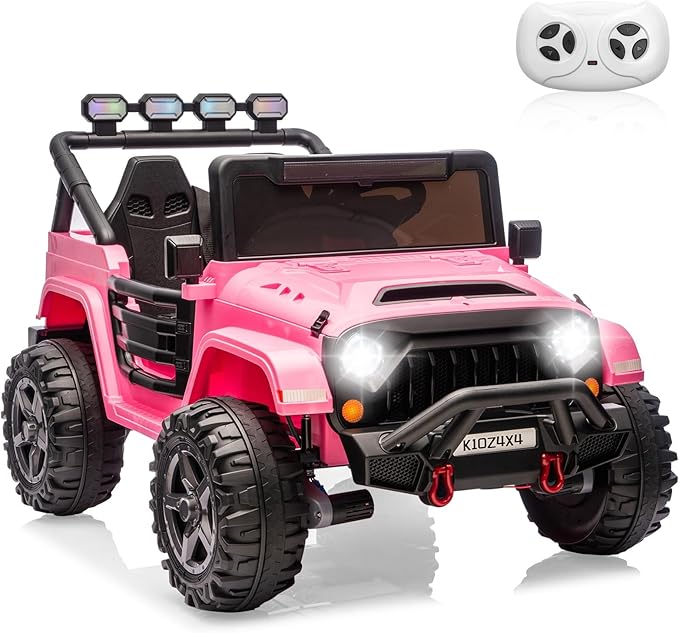 24V Ride on Toys for Big Kids, 2 Seater Ride on Cars with Remote Control, Ride on Truck w/ 4-Wheeler Suspension, 3 Speeds, Led Lights, Bluetooth Music Player