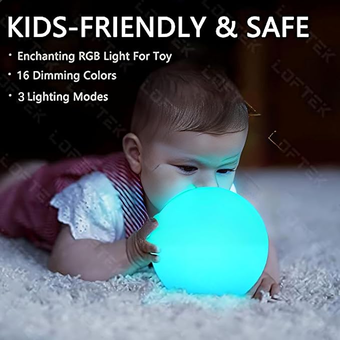 LOFTEK 6-inch LED Light Ball: Nursery Night Light with Remote Control, 16 RGB Color Changing & Dimming Rechargeable, Cordless Portable Waterproof Floating Pool Lights for Kids or Decor