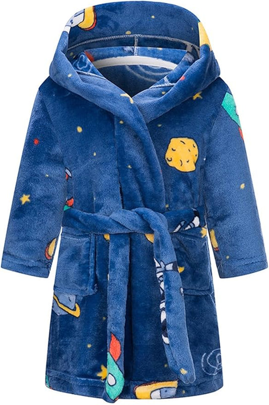 SANGTREE Boys Girls Robe Fleece Hooded Soft Toddler Bathrobe Cute Boys Bathrobe Fuzzy Plush Robes for Kids, 2-12 Years