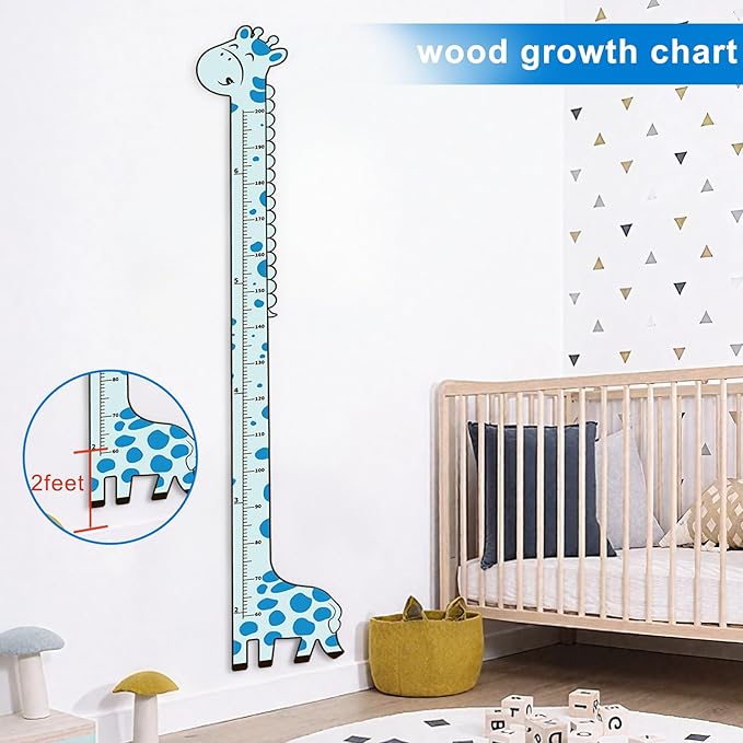 Wooden Growth Chart for Kids,Giraffe Height Chart for Boy Girls,Measuring Board for Kids Height,for Child's Room,Nursery Decor Decoration Wall Art (Blue Giraffe)