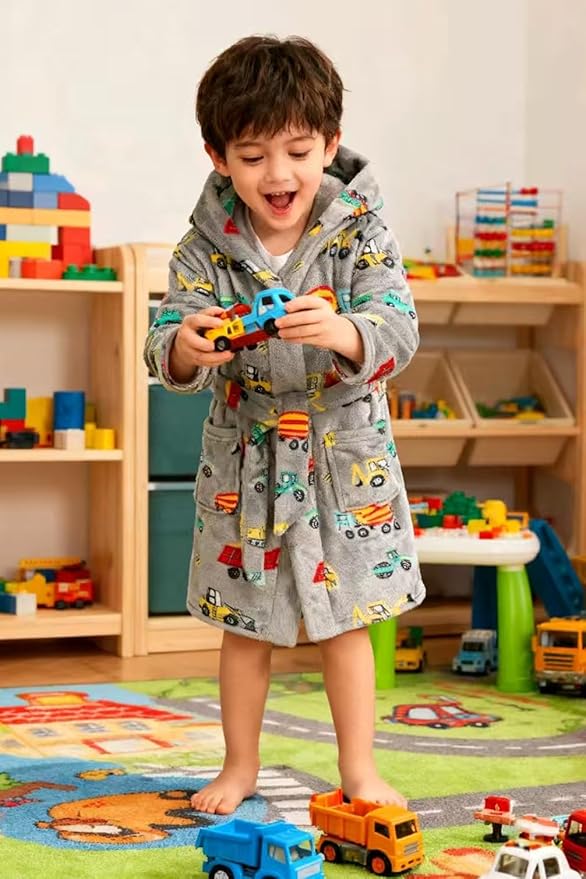 Boys Girls Robe Kids Flannel Hooded Bathrobe Sleepwear Pajamas Toddler Soft Plush Robes for Girls 2-16 Years