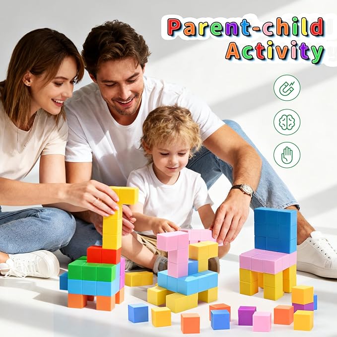 40-Piece Rainbow Magnetic Building Blocks – 1-Inch STEM Learning Toys for Kids Ages 3-8, Perfect for Home or Classroom Play