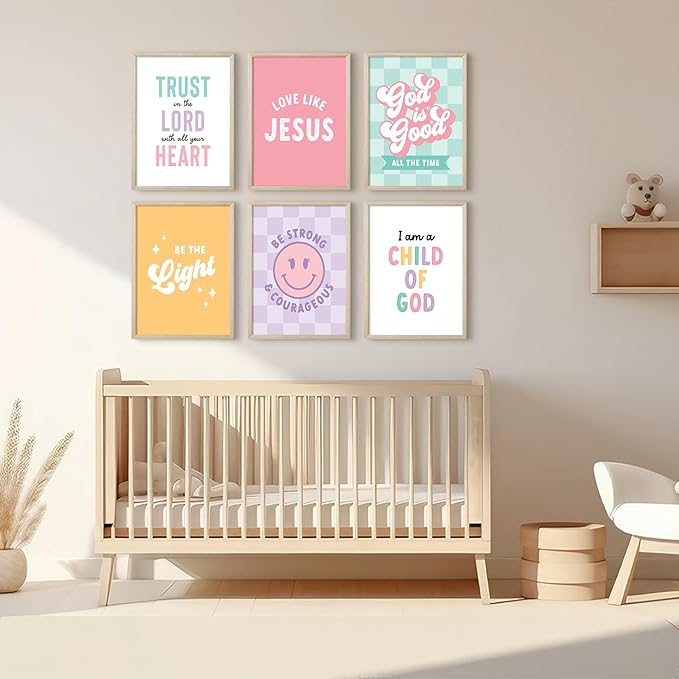 Christian Nursery Wall Art Decor Bible Verses Posters Girl Nursery Canvas Wall Decor kids room Prints Religious Scripture Pictures Modern Christian Artwork for Girls Bedroom 12x16x6 Inch Framed