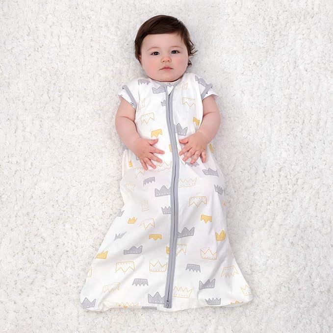 TILLYOU 2 Pack Baby Sleep Sack 12-18 Months 100% Cotton Wearable Blanket 0.5 TOG Sleeveless Summer Sleep Sacks with 2-Way Zipper, Gray Crown