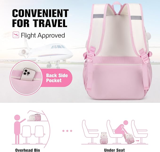Bevalsa Backpack for Girls, School Backpacks for Girls, Kids Backpack with Lunch Box & Pencil Pouch for Teens Girl Kids Elementary Middle High School College Student Bookbag Daypack (Pink Beige)
