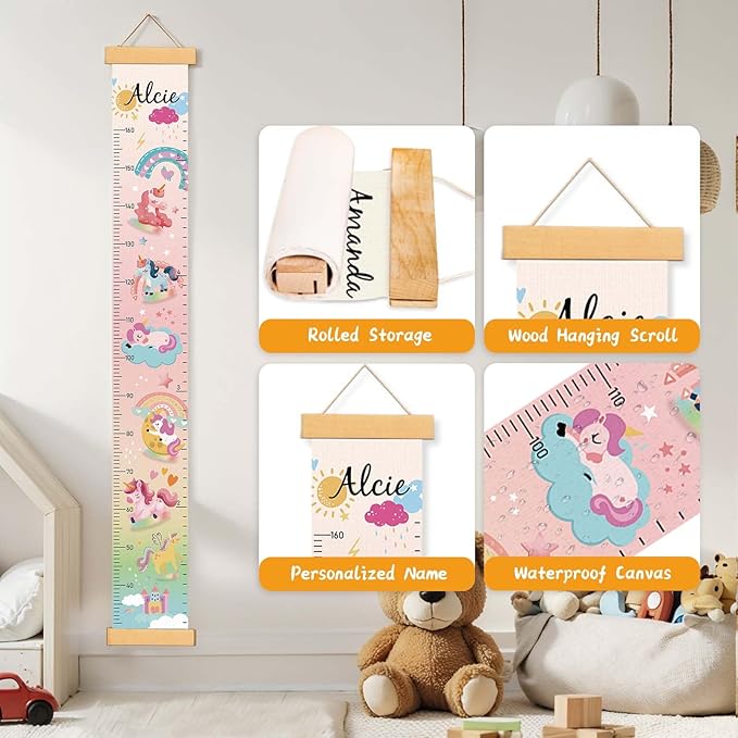 Woodemon Personalize Name Growth Chart for Kids, Unicorn Kids Growth & Measuring Chart, Growth Chart for Wall, Height Measure Wall Chart Bedroom Nursery Wall Decoration,Playroom Essentials