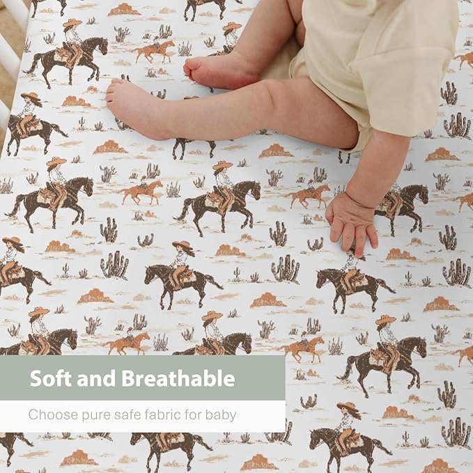 Vintage Cowgirl Cactus Baby Crib Sheets for Boy Girl 52"x28" Western Cowgirl Love Soft Stretchy Fitted Crib Mattress Cover Wild Desert Baby Sheet for Standard Crib & Toddler Mattress Pad