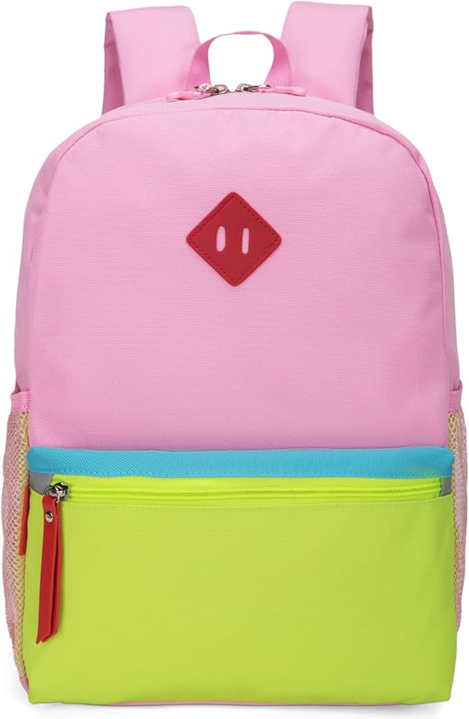 HawLander Little Kids Backpack for Boys or Girls, Toddler School Bag Fits 3 to 6 years old, Pink Yellow, 15 Inch