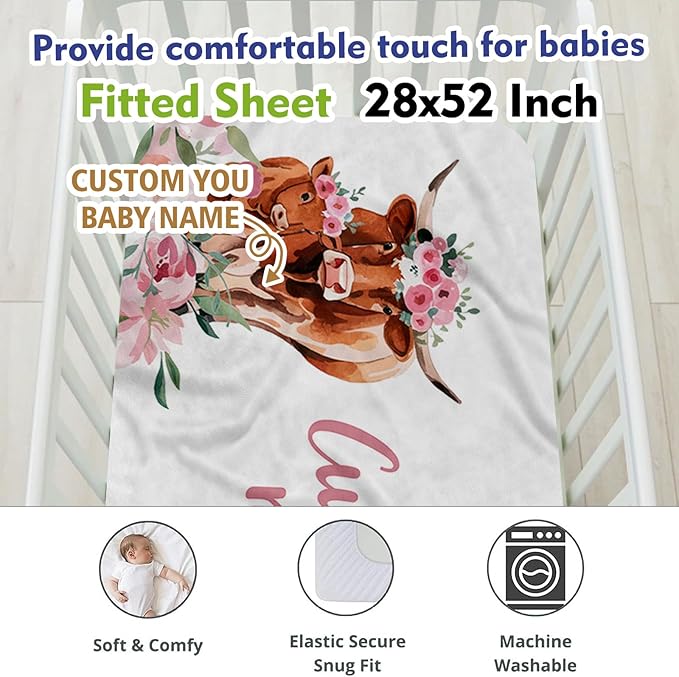 Custom Name Crib Bedding Set with Name - 2 Piece Cow Series Baby Set with Blanket and Crib Sheet, Cozy and Durable Infant Nursery Bedding, Gifts for Toddler Baby