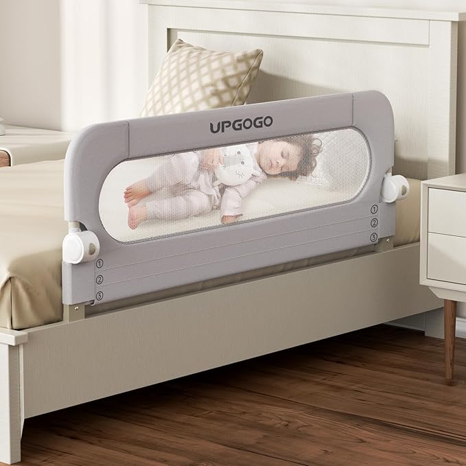 Folding Bed Rail for Toddlers,Baby Bed Rail Guard with Reinforced Anchor Safety System,Fit Bunk,Full Size,Queen,King,Twin(Grey,43"x23.6")
