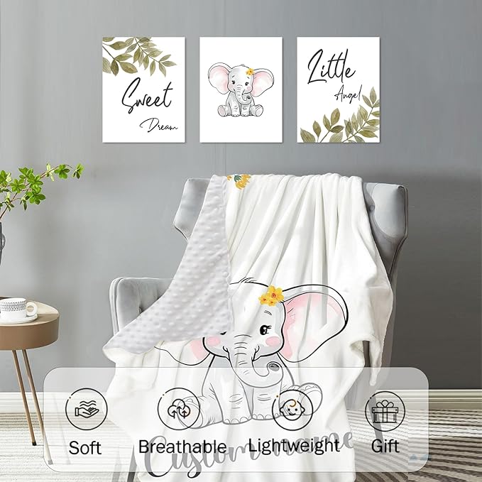 Personalized Baby Crib Bedding Set: 4 Piece Custom Yellow Floral Elephant Crib Bed Set with Name, Nursery Bedding Set for Baby Girls, Newborn Boys Crib Sets, Crib Bedding Custom Gift, Crib Sheet