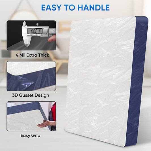 TICONN 2PK Plastic Mattress Bag for Moving Storage, Waterproof Mattress Protector Cover, Heavy-Duty Mattress Moving Supplies (4 mil, Full)