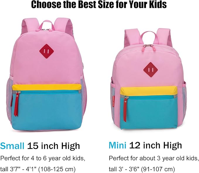 HawLander Little Kids Backpack for Boys or Girls, Toddler School Bag Fits 3 to 6 years old, Pink Blue, 15 Inch