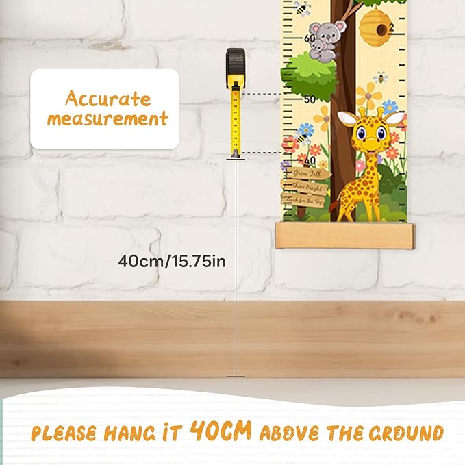 Woodemon Personalized Name Growth Chart for Wall, Painted Tree Animals Canvas Height Chart for Kids Baby Child Toddler, Canvas Growth Chart for Wall Nursery Decor, Hangable & Waterproof