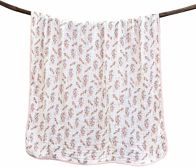 Pack of 2 Ultra Soft Muslin Baby Blankets for Girls Boys Breathable Lightweight Cotton Muslin Swaddle Blankets for Infant Toddler, Newborn Nursery Swaddling Wrap 43"X43" (Floral and Cherry)