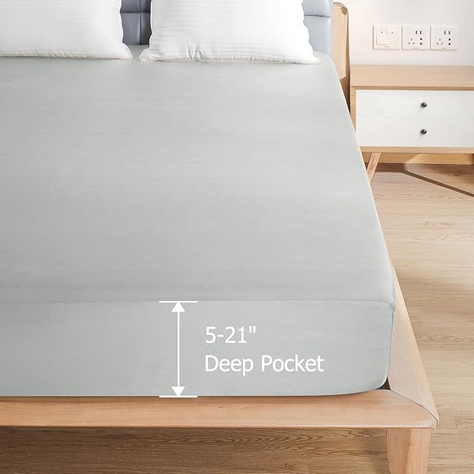 2 Pack Queen Premium Waterproof Mattress Protector, Soft Breathable Mattress Pad, Noiseless Bed Cover - Stretch to 21" Fitted Deep Pocket Mattress Protection - Light Grey