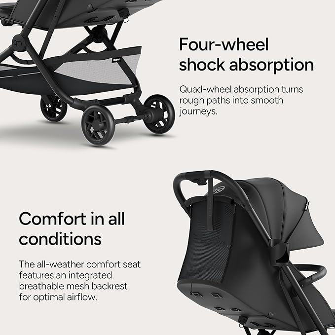 Mompush Velo Lightweight Travel Stroller, Compact & Airplane-Friendly for Baby and Toddler, Lie-Flat Seat, One-Hand Fold, with Leather Bumper Bar, Shoulder Strap, Raincover, Storage Bag & Cup Holder
