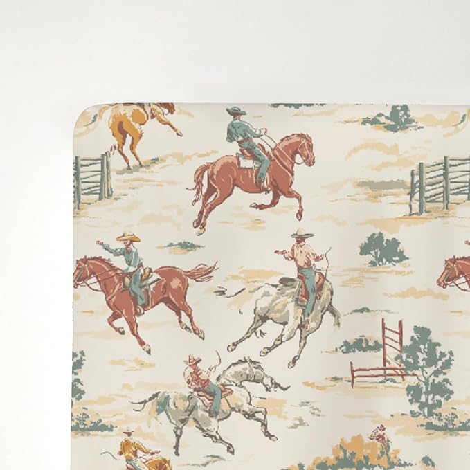 Vintage Western Cowboy Baby Crib Sheets for Boy Girl 28"x52" Retro Cowboy Horse Cactus Soft Stretchy Fitted Crib Mattress Cover Wild Desert Baby Sheet for Standard Crib & Toddler Mattress Pads
