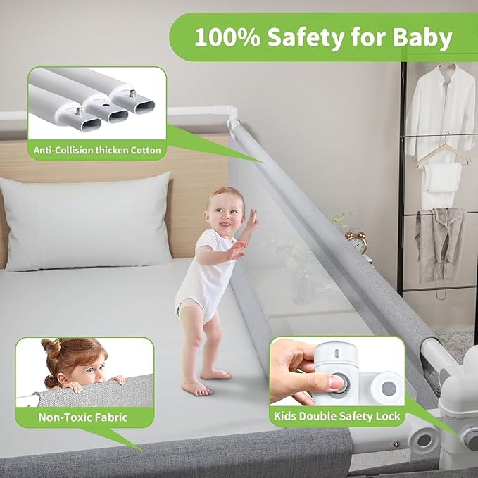 Bed Rail Guard for Toddlers, 1-Piece Adjustable Height Baby Bed Rail, Kids Safety Guard Rails for Twin Full Queen King Size (Gray, 1 Side:60")