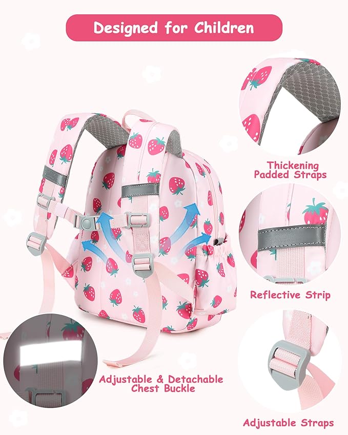 CAMTOP Toddler Backpack for Boys Girls 2-4, Kids Backpacks for Kindergarten Preschool, 12" H Small Bookbag for Daycare Travel (Pink Strawberry, 12''- Not fit A4 folder)