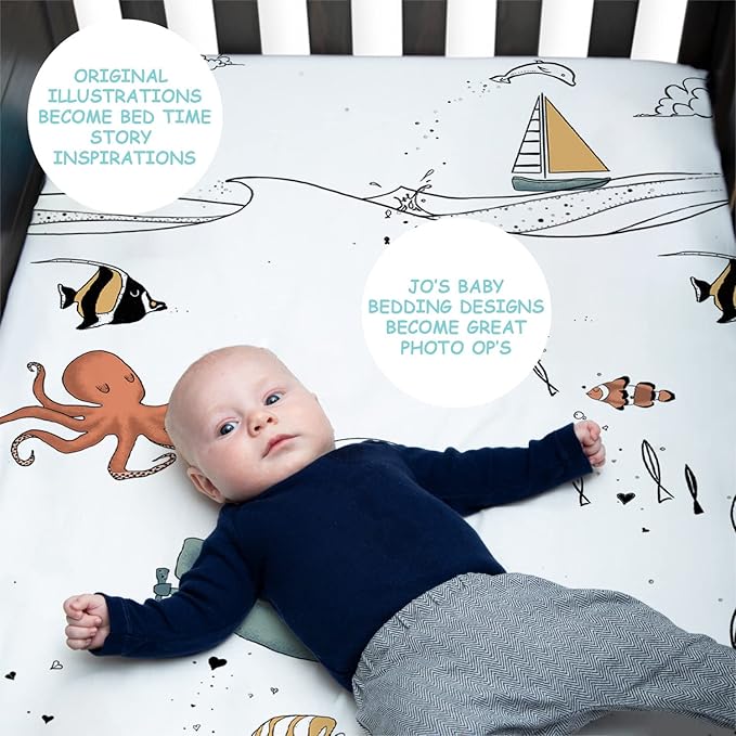 JumpOff Jo - Fitted Crib Sheet, Super Soft Breathable 100% Cotton Baby Crib Sheet for Standard Crib Mattresses and Toddler Beds, 28 in. x 52 in. - Octopus Treasure